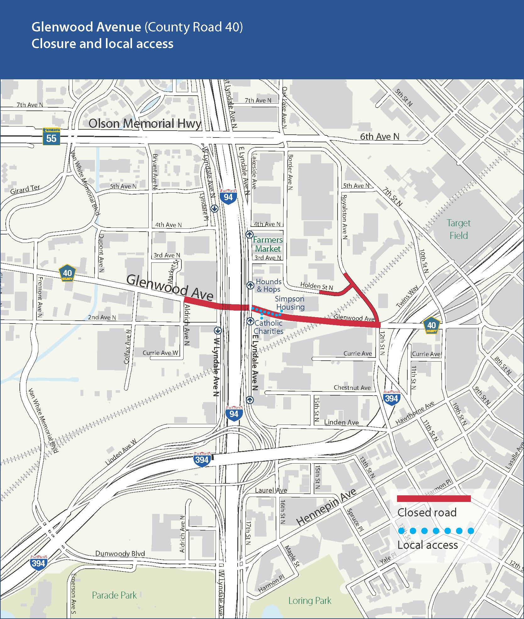 Glenwood Avenue Improvements Hennepin County   Glenwood At Lyndale Closure Detour Map 