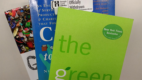 close-up picture of three books