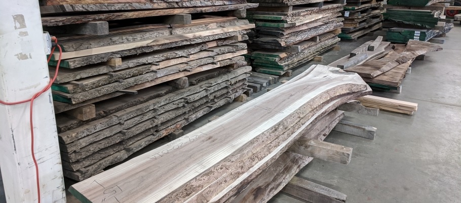 Salvaged timber in stacks