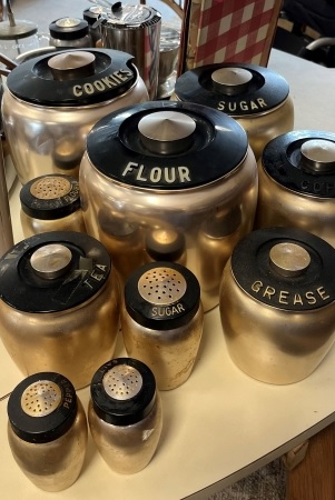 Canisters from 1950 with labels