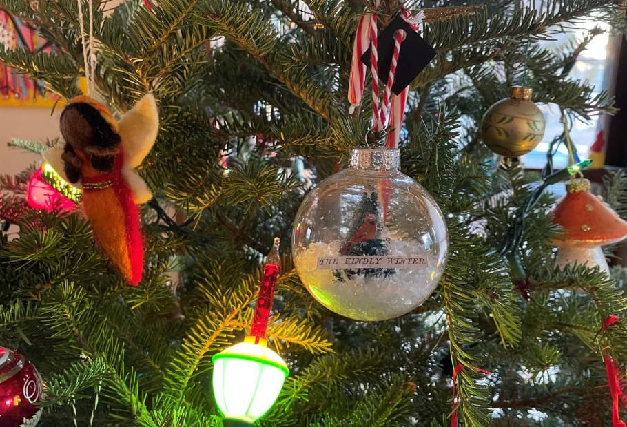 Thrifted ornaments on Christmas tree