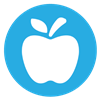 blue circle with a white apple icon