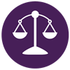 purple circle with a white justice scale icon