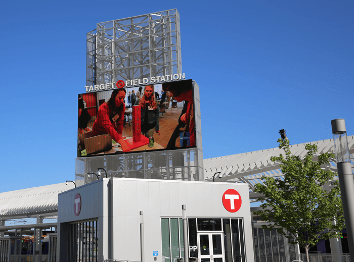 A photo of the huge outdoor television.